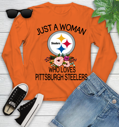 NFL Just A Woman Who Loves Pittsburgh Steelers Football Sports Youth Long Sleeve 2