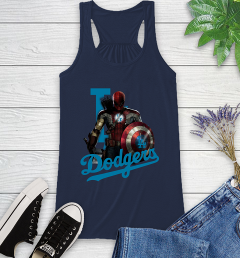 MLB Captain America Thor Spider Man Hawkeye Avengers Endgame Baseball Los Angeles Dodgers Racerback Tank 10