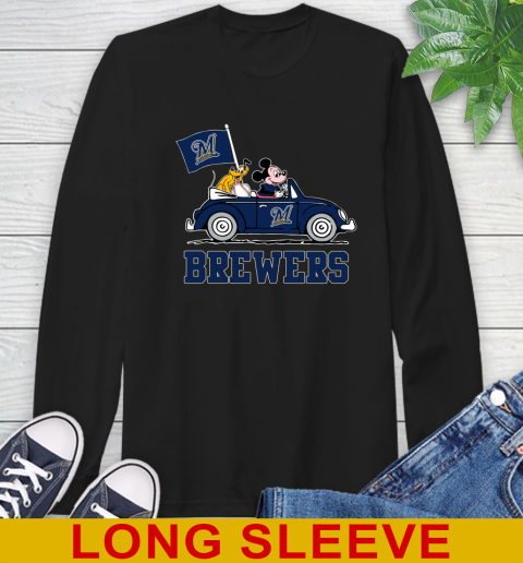 MLB Baseball Milwaukee Brewers Pluto Mickey Driving Disney Shirt Long Sleeve T-Shirt 2