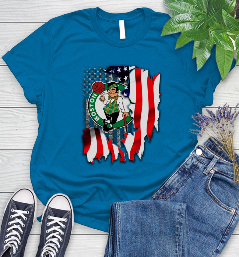 Boston Celtics NBA Basketball American Flag Women's T-Shirt 10