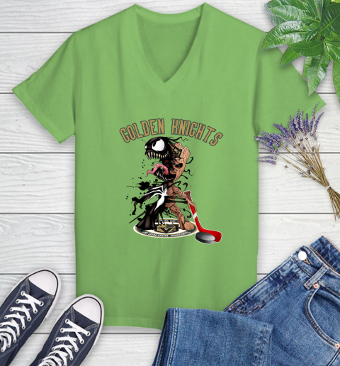 NHL Vegas Golden Knights Hockey Venom Groot Guardians Of The Galaxy Women's V-Neck T-Shirt 11