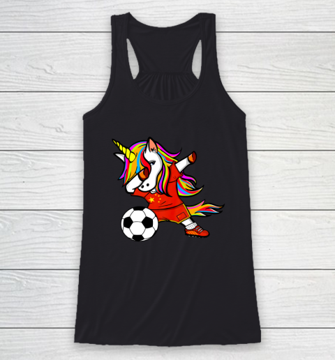 Funny Dabbing Unicorn China Football Chinese Flag Soccer Racerback Tank