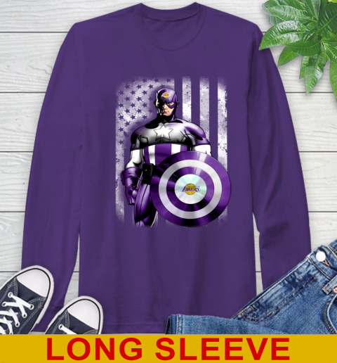Los Angeles Lakers NBA Basketball Captain America Marvel Avengers American Flag Shirt Long Sleeve T-Shirt 5