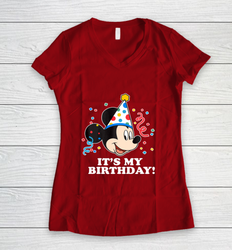 Disney Mickey Mouse Its My Birthday Women's V-Neck T-Shirt 8