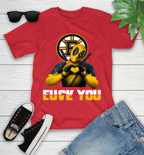 NHL Boston Bruins Deadpool Love You Fuck You Hockey Sports Youth T-Shirt 28