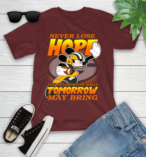 Green Bay Packers NFL Football Mickey Disney Never Lose Hope Youth T-Shirt 14