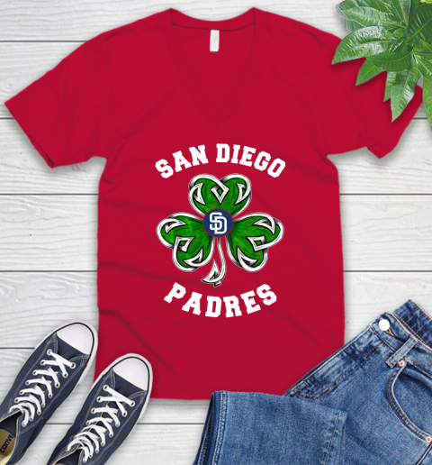 MLB San Diego Padres Three Leaf Clover St Patrick's Day Baseball Sports V-Neck T-Shirt 6