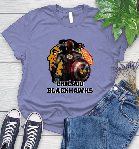 NHL Captain America Thor Spider Man Hawkeye Avengers Endgame Hockey Chicago Blackhawks Women's T-Shirt 11