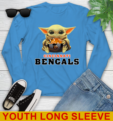 NFL Football Cincinnati Bengals Baby Yoda Star Wars Shirt Youth Long Sleeve - Image 9