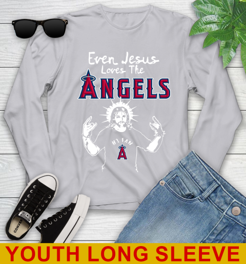 Los Angeles Angels MLB Baseball Even Jesus Loves The Angels Shirt Youth Long Sleeve 5