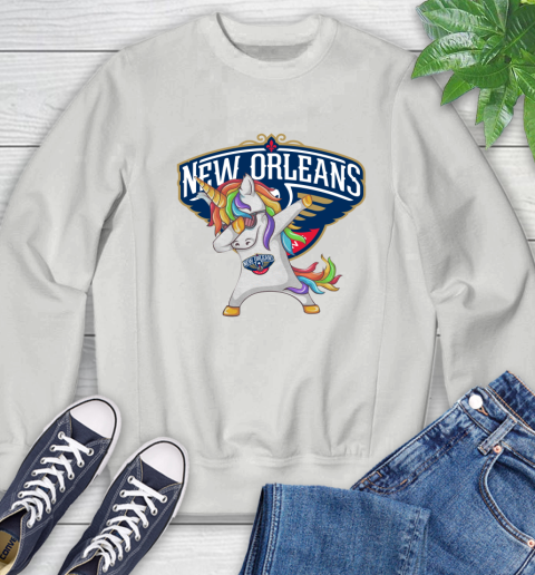 New Orleans Pelicans NBA Basketball Funny Unicorn Dabbing Sports Sweatshirt 5