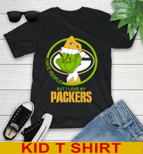 Green Bay Packers NFL Christmas Grinch I Hate People But I Love My Favorite Football Team Youth T-Shirt 2