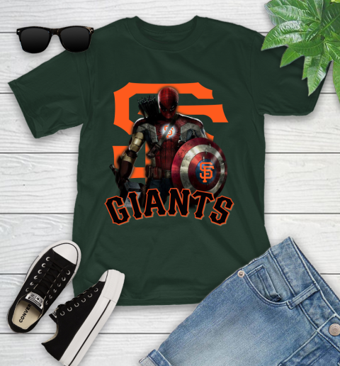 MLB Captain America Thor Spider Man Hawkeye Avengers Endgame Baseball San Francisco Giants Youth T-Shirt 5