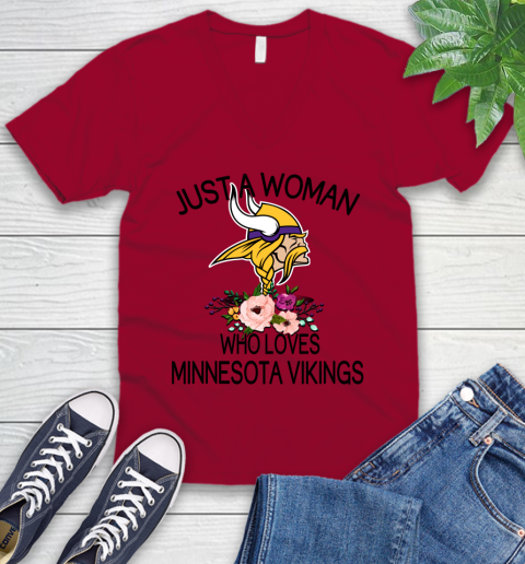 NFL Just A Woman Who Loves Minnesota Vikings Football Sports V-Neck T-Shirt 5