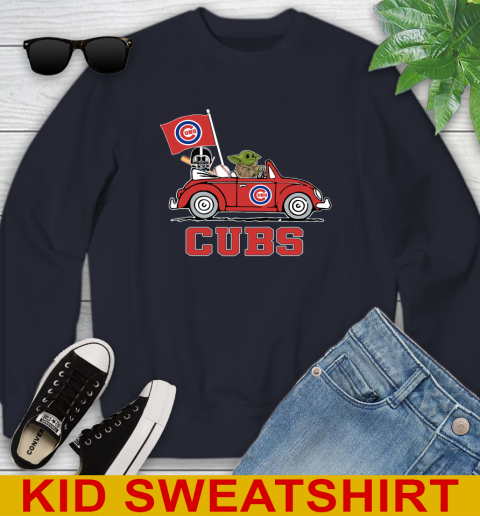 MLB Baseball Chicago Cubs Darth Vader Baby Yoda Driving Star Wars Shirt Youth Sweatshirt 3