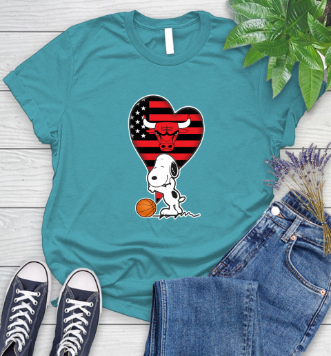Chicago Bulls NBA Basketball The Peanuts Movie Adorable Snoopy Women's T-Shirt 12