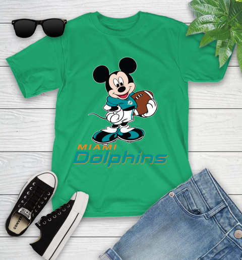 NFL Football Miami Dolphins Cheerful Mickey Mouse Shirt Youth T-Shirt 6