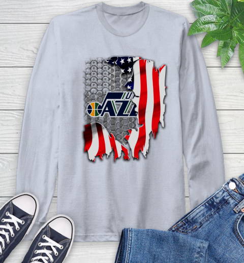 Utah Jazz NBA Basketball American Flag Long Sleeve T-Shirt - Image 7