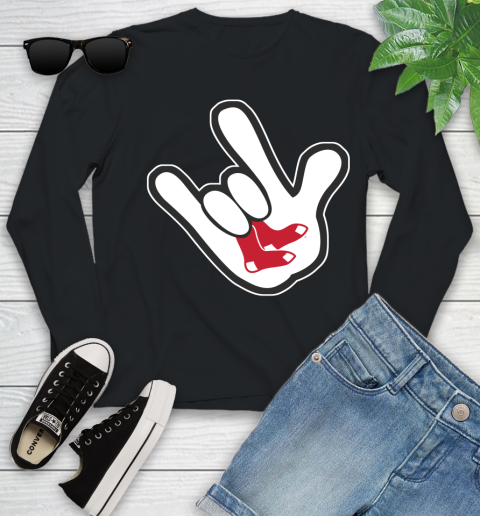 Boston Red Sox MLB Baseball Mickey Rock Hand Disney Youth Long Sleeve 2
