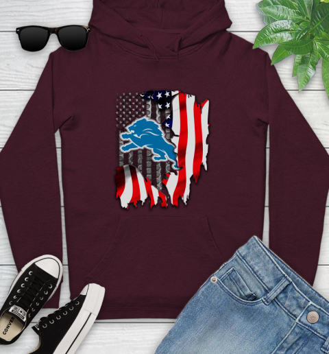 Detroit Lions NFL Football American Flag Youth Hoodie 7