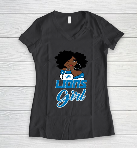 Detroit Lions Girl NFL Women's V-Neck T-Shirt 8