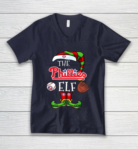 Philadelphia Phillies Christmas ELF Funny MLB V-Neck T-Shirt 2