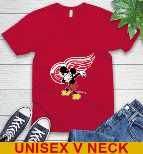 Detroit Red Wings NHL Hockey Dabbing Mickey Disney Sports V-Neck T-Shirt 7