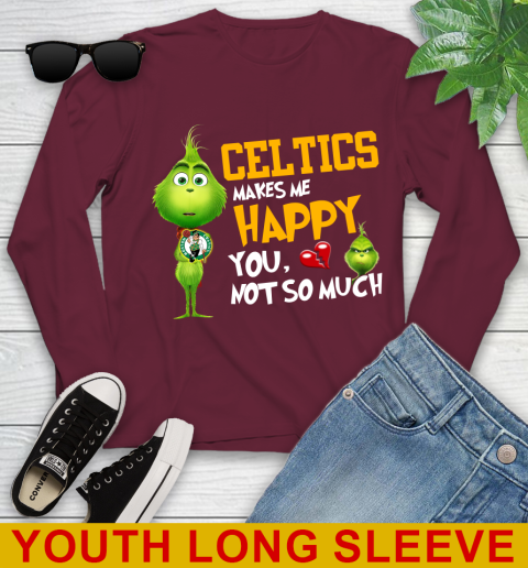 NBA Boston Celtics Makes Me Happy You Not So Much Grinch Basketball Sports Youth Long Sleeve 6