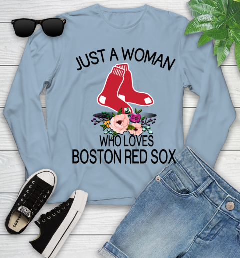 MLB Just A Woman Who Loves Boston Red Sox Baseball Sports Youth Long Sleeve 6