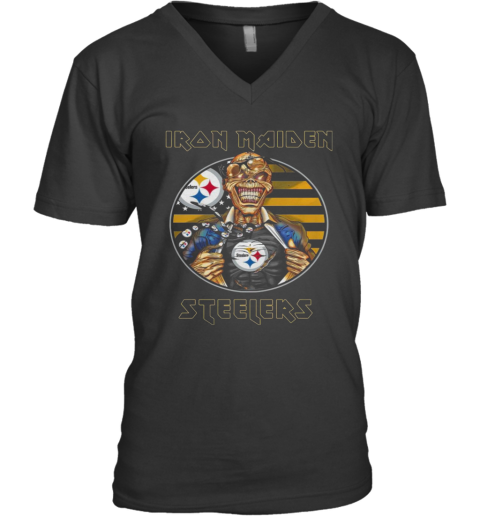 Pittsburgh Steelers Iron Maiden Halloween V-Neck T-Shirt