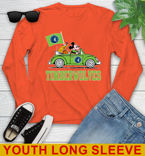 NBA Basketball Minnesota Timberwolves Pluto Mickey Driving Disney Shirt Youth Long Sleeve 4