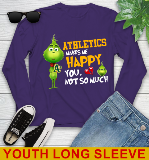 MLB Oakland Athletics Makes Me Happy You Not So Much Grinch Baseball Sports Youth Long Sleeve 5 MLB Oakland Athletics Makes Me Happy You Not So Much Grinch Baseball Sports Youth Long Sleeve - Image 5