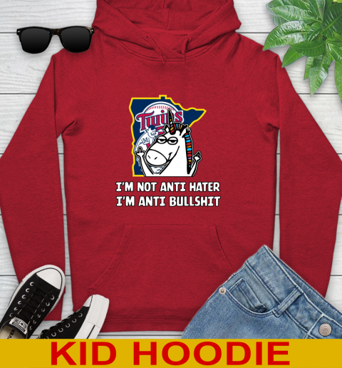 Minnesota Twins MLB Baseball Unicorn I'm Not Anti Hater I'm Anti Bullshit Youth Hoodie 11