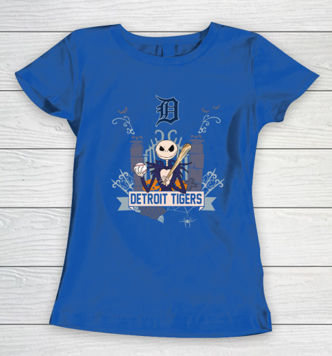 MLB Detroit Tigers Baseball Jack Skellington Halloween Women's T-Shirt 8