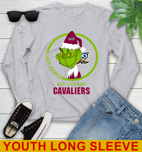 Cleveland Cavaliers NBA Christmas Grinch I Hate People But I Love My Favorite Basketball Team Youth Long Sleeve 6