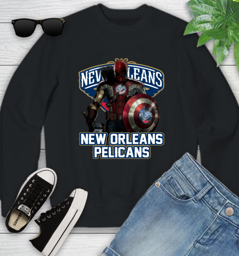 New Orleans Pelicans NBA Basketball Captain America Thor Spider Man Hawkeye Avengers Youth Sweatshirt 2