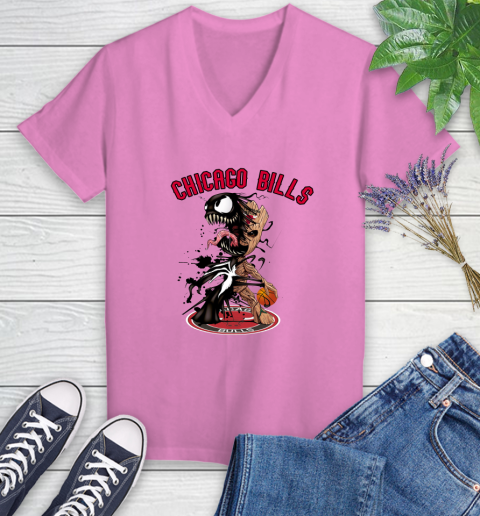 NBA Chicago Bulls Basketball Venom Groot Guardians Of The Galaxy Women's V-Neck T-Shirt 14