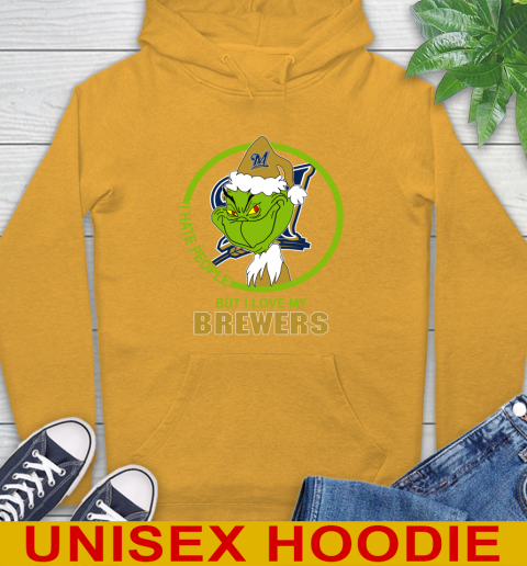 Milwaukee Brewers MLB Christmas Grinch I Hate People But I Love My Favorite Baseball Team Hoodie 3