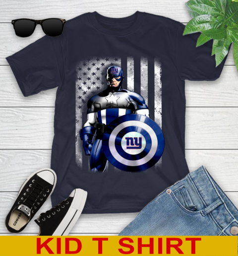 New York Giants NFL Football Captain America Marvel Avengers American Flag Shirt Youth T-Shirt 2