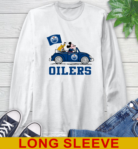 NHL Hockey Edmonton Oilers Pluto Mickey Driving Disney Shirt Long Sleeve T-Shirt