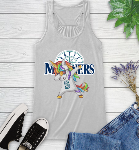Seattle Mariners MLB Baseball Funny Unicorn Dabbing Sports Racerback Tank