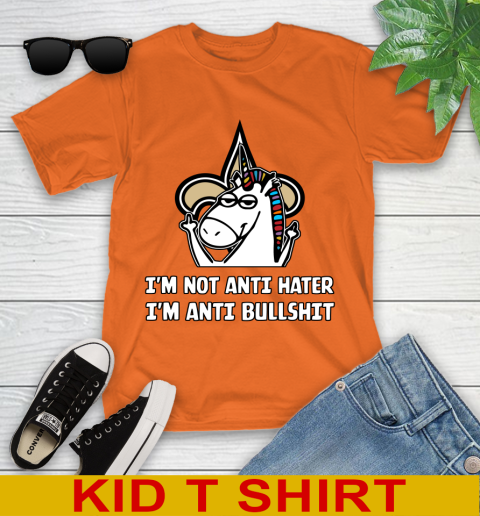 New Orleans Saints NFL Football Unicorn I'm Not Anti Hater I'm Anti Bullshit Youth T-Shirt 7
