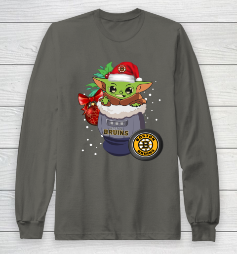 Boston Bruins Christmas Baby Yoda Star Wars Funny Happy NHL Long Sleeve T-Shirt 8