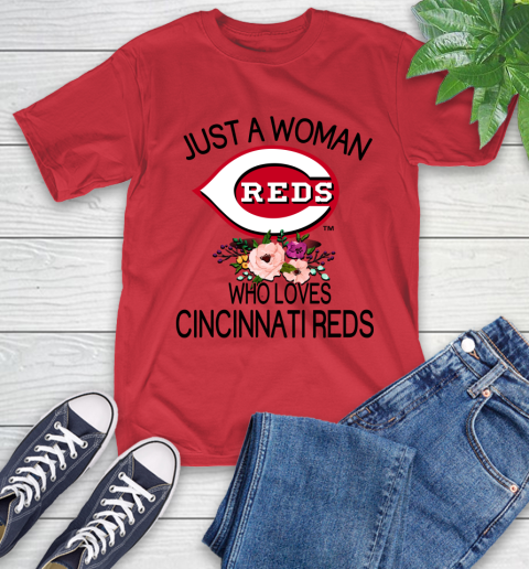MLB Just A Woman Who Loves Cincinnati Reds Baseball Sports T-Shirt 10