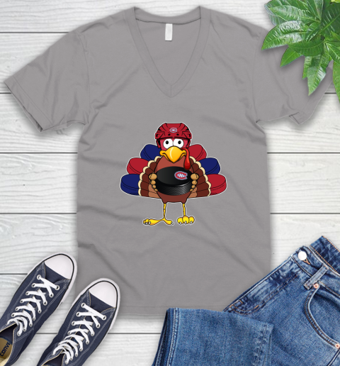 Montreal Canadiens Turkey Thanksgiving Day V-Neck T-Shirt 4