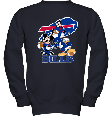 Mickey Donald Goofy The Three Buffalo Bills Football Youth Sweatshirt