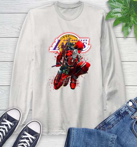 NBA Deadpool Marvel Comics Sports Basketball Los Angeles Lakers Long Sleeve T-Shirt