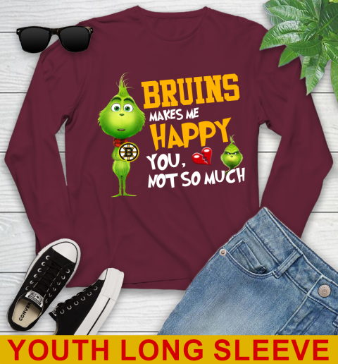 NHL Boston Bruins Makes Me Happy You Not So Much Grinch Hockey Sports Youth Long Sleeve 6