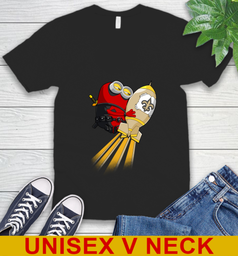 NFL Football New Orleans Saints Deadpool Minion Marvel Shirt V-Neck T-Shirt