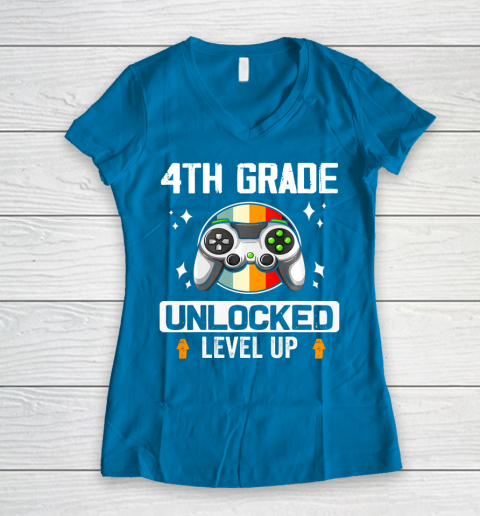 Next Level t shirts 4th Grade Unlocked Level Up Back To School Fourth Grade Gamer Women's V-Neck T-Shirt 5